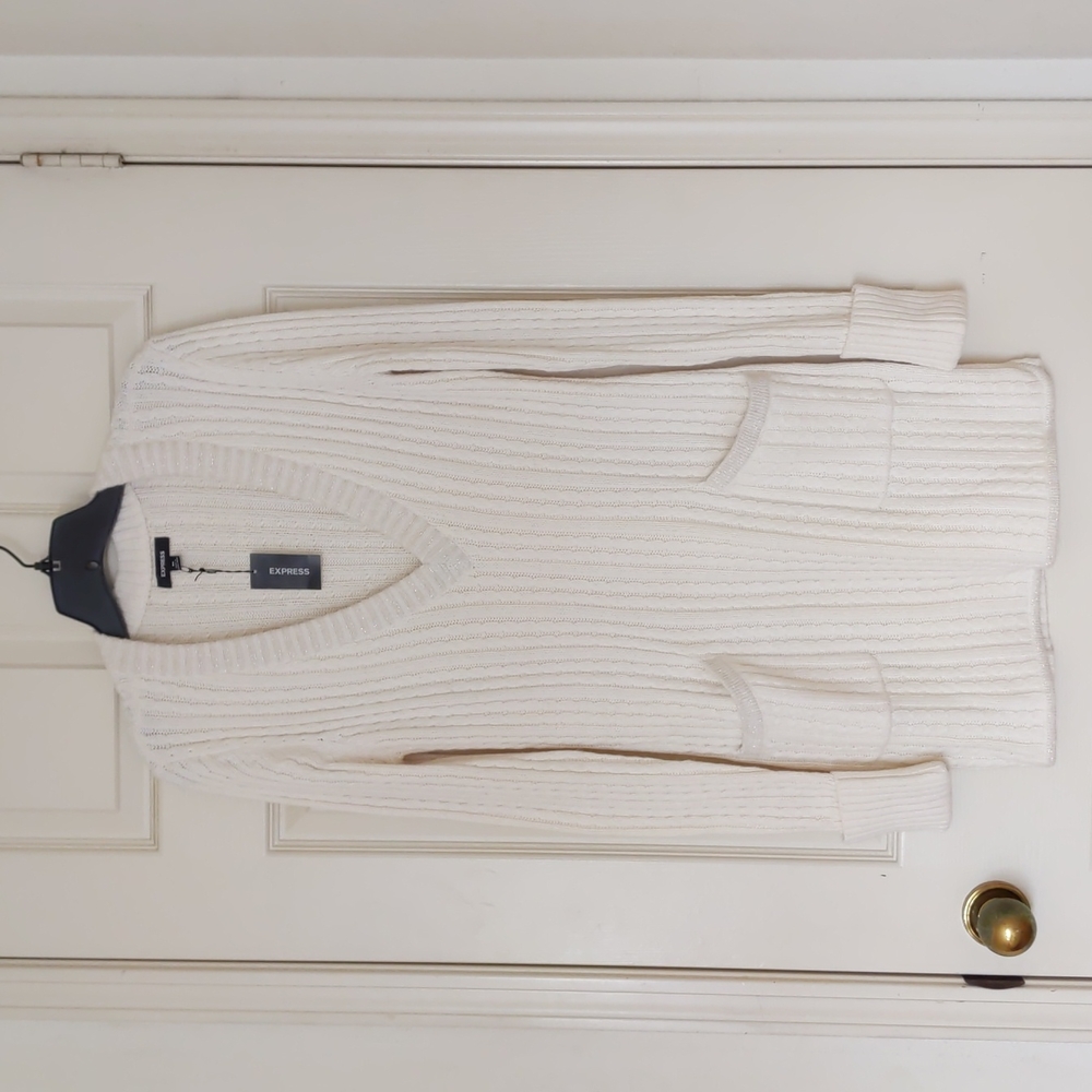 NWT. Express Woman's Cotton/wool/angora V-Neck sweater dress w/stripe patterns.